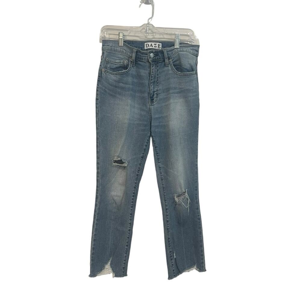 Daze Jeans Women 28 Blue High Rise distressed crop light wash cotton pant zip